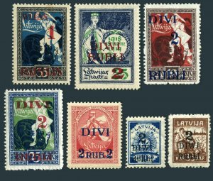Latvia 86-93, MNH. Michel 58-64. Surcharged with new value, 1920-1921.