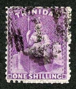 Trinidad SG73 1/- Bright Deep Mauve Wmk Crown CC Perf 12.5 Fine used