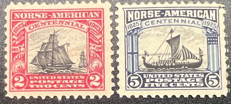 Scott#: 620-621 - Norse-American Issue 2¢ & 5¢ 1925 BEP single stamps MHOG - K1