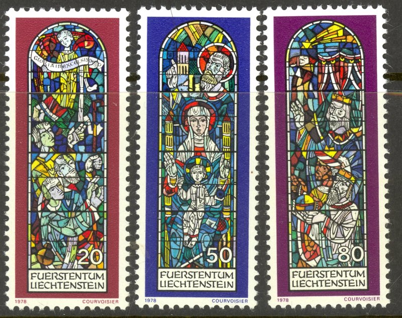 LIECHTENSTEIN 1978 Stained-glass CHRISTMAS Set Sc 657-659 MNH