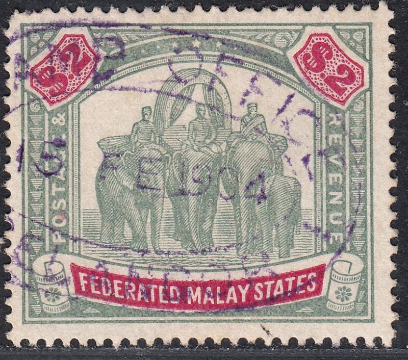 1903-04 FEDERATED MALAY STATES $2 GREEN & CARMINE (SG# 24) FINE USED