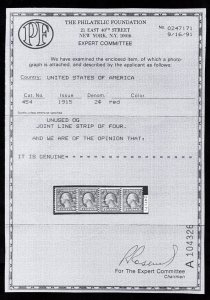 US STAMPS # 454 COIL SINGLE MINT OG NH 2 PF CERTS LOT #93056