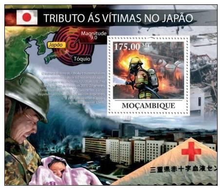 MOZAMBIQUE 2011 SHEET MNH VICTIMS JAPAN RED CROSS FIREMAN FLAG