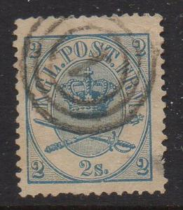 Denmark Sc 11 1865 2s blue Royal Emblems stamp used