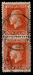 NEW ZEALAND GV SG430d, 1s vermilion, FINE USED. Cat £450. VERT PAIR 430 + 430c