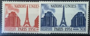 FRANCE 1951 UNITED NATIONS SG1132/3 LIGHTLY MOUNTED MINT