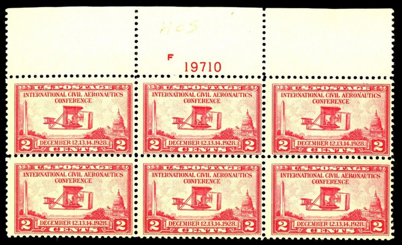 U.S. #649 MINT PL# BLOCK OF 6 OG NH