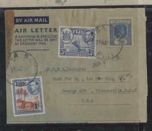 FIJI ISLANDS COVER (P1912B) 1951 KGVI 3D AEROGRAM+3D+1D AEROGRAM TO USA 