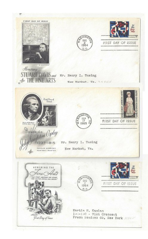 Lot 3 FDC 1964 65 Sc# 1259 1273 Fine Arts John Copley Artmaster Art Craft Cachet