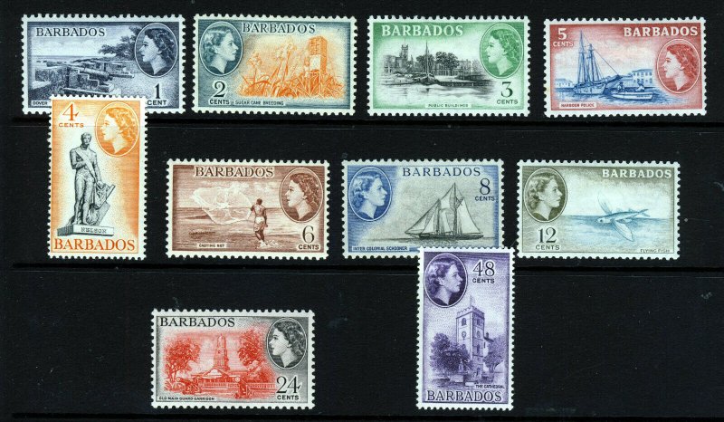 BARBADOS QE II 1953-61 Watermark Mult Script CA Part Set SG 289 to SG 298 MINT