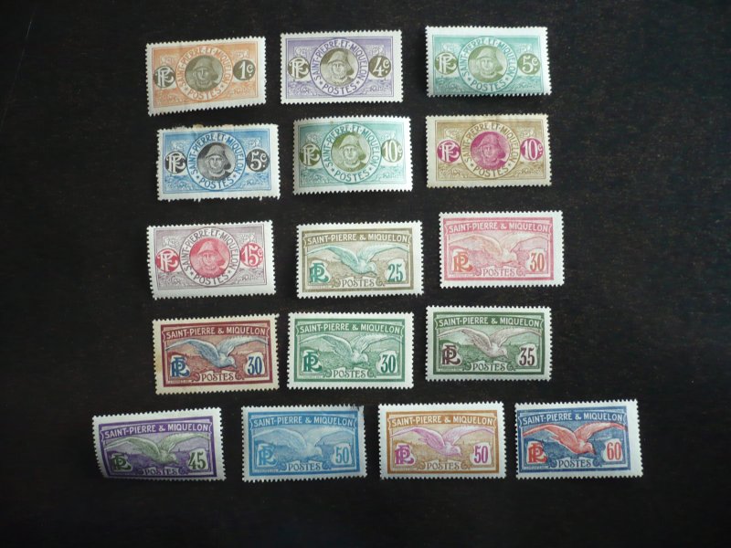 Stamps - St. Pierre Miquelon - Scott# 79-100 - Mint Hinged Part Set of 16 Stamps