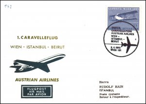 Austria Austrian Airlines Klagenfurt to Vienna 1963 1st Flight Cover