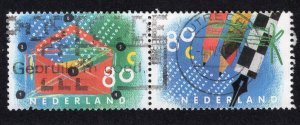 Netherlands 1993 80c Letter Writing Day Pair, Scott 845c used, value = $1.00