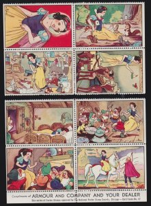US Vintage Snow White & 7 Dwarfs 2 Blocks of 4 Cinderella Stamps Mint OG NH