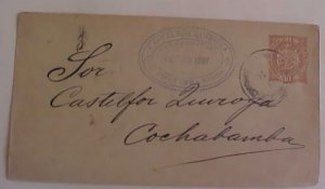 BOLIVIA  ENVELOPE LA PAZ 1897 B/S COCHABAMBA