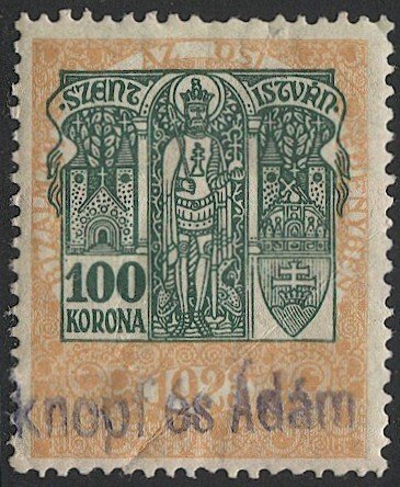 HUNGARY 1923 100K Revenue Bft 403 Mint NH, St Istvan/King