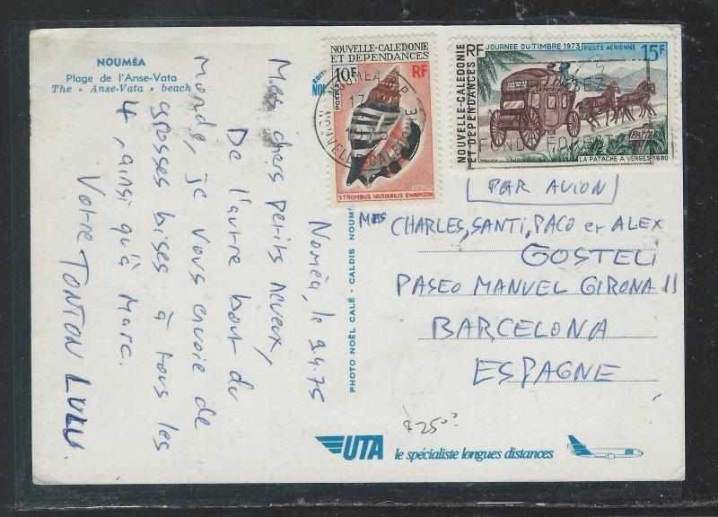 NEW CALEDONIA  (P2209B) 10F SHELL+15F HORSES ON PPC TO SPAIN