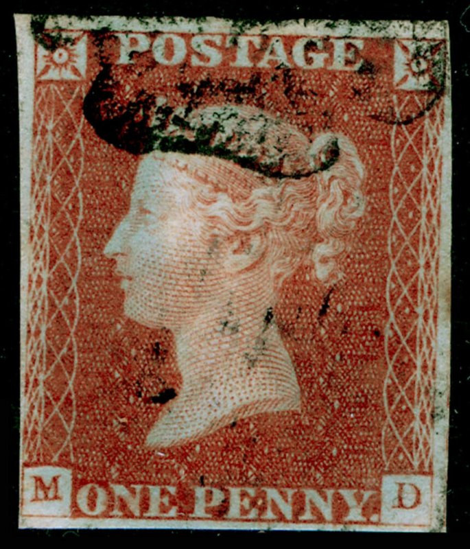 SG8, 1d red-brown PLATE 21, USED. Cat £60. BLACK MX. MD