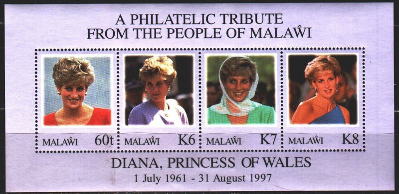 Malawi. 1998. bl 80. Princess Diana. MNH.