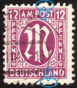 1945 Germany, American-British, 12pfg, Used, Misperf error, Sc 3N8a, Mi 7zab