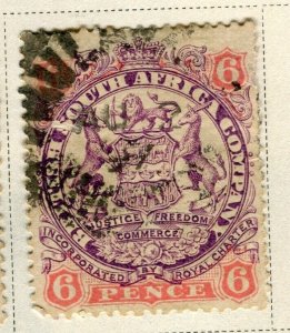 RHODESIA; 1896 early classic Springbok issue used 6d. value