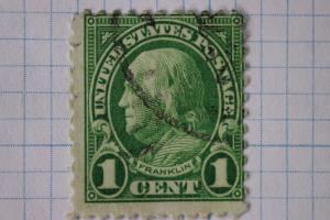 US sc#578 used 1c green Franklin perf p11x10 cv$160.00