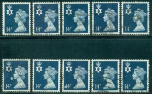 GREAT BRITAIN N. IRELAND SG-NI39, SCOTT # NIMH-24, USED, 10 STAMPS, GREAT PRICE!