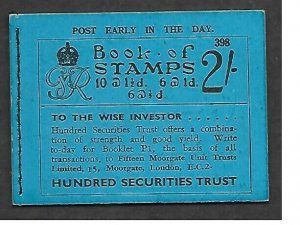 BD11 2/- GPO GVI booklet Ed 398 - Adv pane (10) superb condition UNMOUNTED MINT 