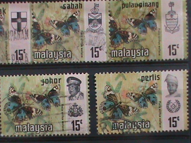 ​MALAYSIA-1965-VERY OLD LOVELY BUTTERFRIES USED 12 STAMPS-#M56 -VERY FINE