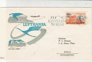 Turkey 1959 Istanbul-Athen Lufthansa Picture Fly LH Slogan Stamps Cover Rf 28799