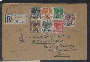 MALAYA  BMA (P1709B)  1946 KGVI 7 DIFF VALUES REG PULAU TIKUS TO PENANG 