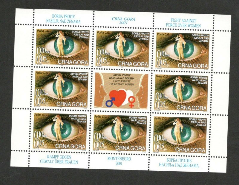 MONTENEGRO - MNH SMALL SHEET - FIGHT AGAINST FORCE OVER WOMEN - ENGRAVER - 2001.