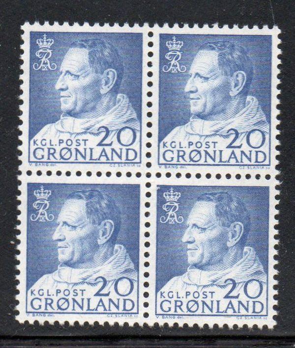 Greenland Sc 53 1963 20 ore Frederik IX stamp block of 4 mint NH