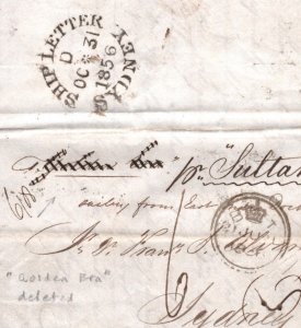 GB AUSTRALIA  CLIPPER MAIL Cover 1856 SHIP LETTER SYDNEY Golden Era Deleted M18d