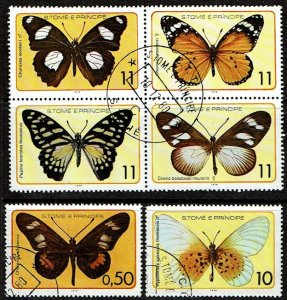 St Thomas & Prince Scott 501, 504, 505 (SW 586-591) Used/CTO (1979) Butterflies