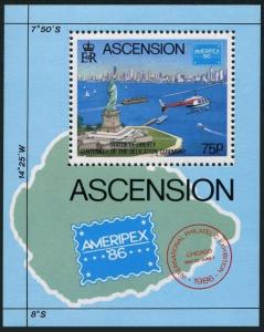 Ascension 394-397,398,MNH.Mi 403-406,Bl.16. AMERIPEX-1986.Ship,Helicopter,Map