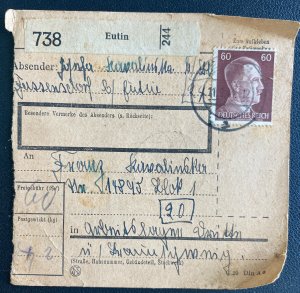 1944 Eutin Poland Parcel Cover to Drutte Neuengamme Concentration Camp KZ