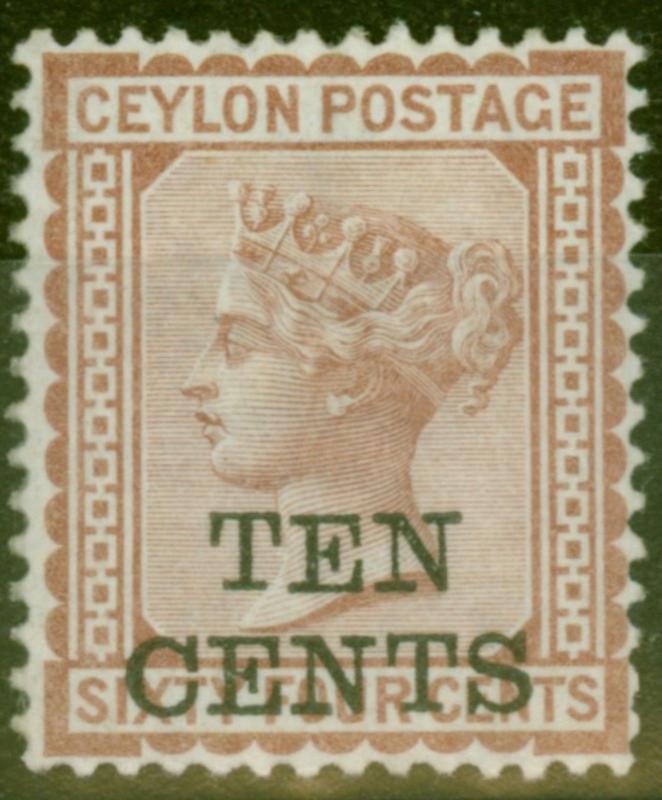 Ceylon 1885 10c on 64c Red Brown SG164 V.F & Fresh Lightly Mtd Mint Choice Stamp