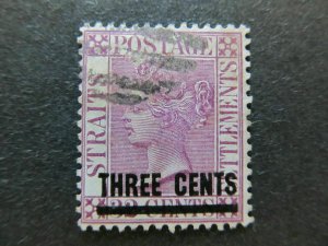 A4P60F110 Malaysia Straits Settlements 1892-94 Surch Wmk Crown CA 3c on 32 Used-
