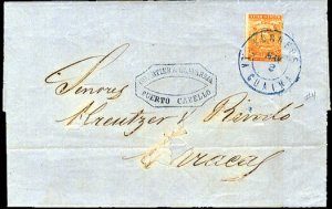 Venezuela #4, 1862 folded letter from Porto Cabello to Caracas, with 1/2r ora...