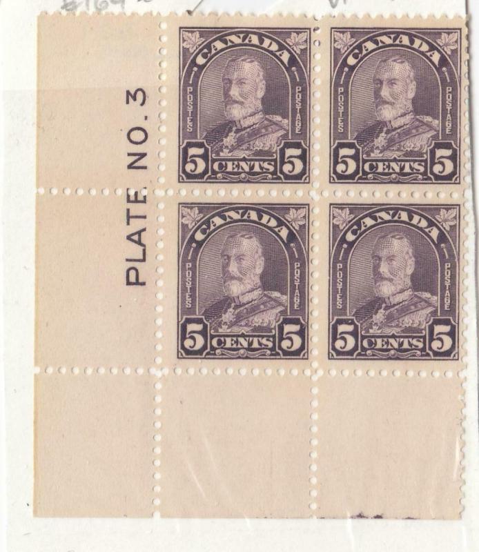 CANADA (MK1214) # 169  VF-MNH  5cts  KGV ARCH/LEAF /BLOCK OF 4/PL#3 CAT VAL $200