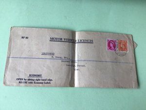Motor Vehicles Licenses 1953 registered postal  cover Ref R32543