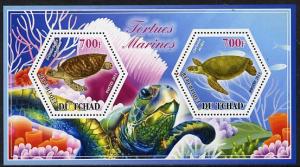 Chad 2014 Turtles #1 perf sheetlet containing two hexagon...
