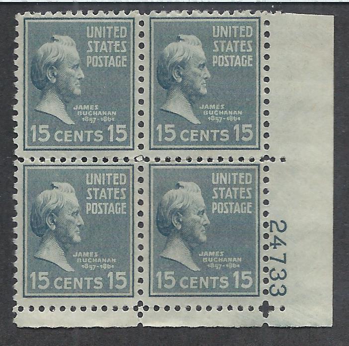 UNITED STATES SC# 820 FVF/MNH 1938 Plate #24733 B/ 4