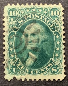 #68 – 1861 10c Washington, yellow green.  Used small tare on bottom perf.