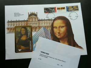 France Painting 1993 Mona Lisa (phonecard stamp FDC) *gold foil *unusual *rare