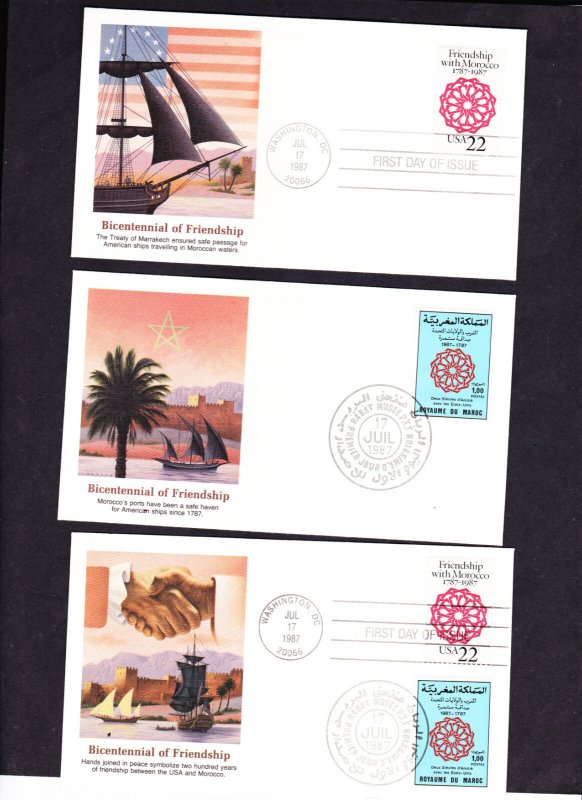 USA & MOROCCO FRIENDSHIP JOINT ISSUE FLEETWOOD FIRST DAY COVERS SET OF 3  HS81