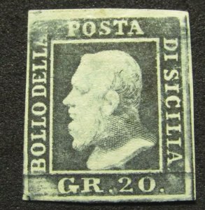 1859 ITALY SICILY SC# 17a 20gr GRIGIO ARDESIA MINT F/VF WITH CERTIFICATE