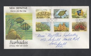 Barbados #640-59 (1985 Marine Life set) on three written addressed PO cachet FDC