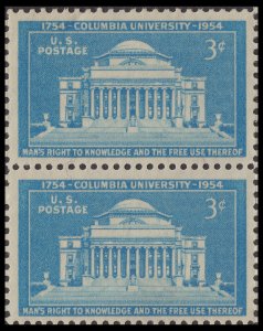 US 1029 Columbia University 3c vert pair MNH 1954